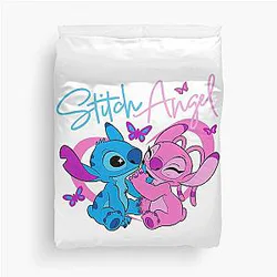 Stitch Angel Cute Pink Blue Sweet Loving Scene Duvet Cover