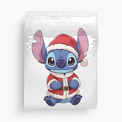 Cute Christmas Stitch in Santa Suit Kawaii Holiday Art Duvet Cover