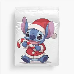 Stitch with Candy Cane Sweet Christmas Kawaii Stitch Duvet Cover