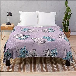 Lilo and Stitch Angel Watercolor Throw Blanket