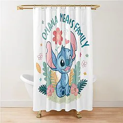 Cute Stitch Ohana Means Family Lilo Stitch Design with Hawaiian Flowers Shower Curtain