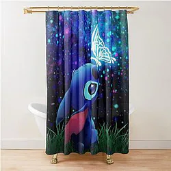 Stitch Butterfly Starry Skate Shower Curtain