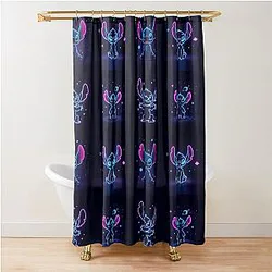 Stitch Neon Minimal Design -  Schitts Creek Inspired Futuristic Fan Art Shower Curtain