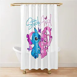 Stitch Angel Cute Pair Pink Blue Sweet Loving Shower Curtain