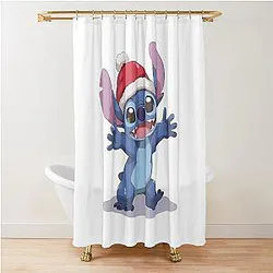 Happy Christmas Stitch Joyful Santa Hat Stitch Art Shower Curtain
