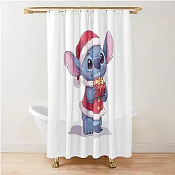 Kawaii Christmas Stitch with Gift Cute Holiday Shower Curtain