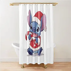 Stitch with Candy Cane Sweet Christmas Kawaii Stitch Shower Curtain