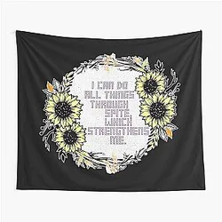Sunflower Cross Stitch I Can Do All Things Through Faith, Which Strengthens Me Tapestry