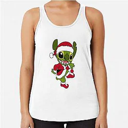 Grinch and Stitch come for Christmas Racerback Tank Top