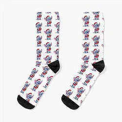 Kawaii Christmas Stitch with Gift – Cute Holiday Socks