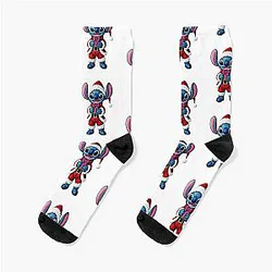 Kawaii Stitch Christmas Embroidery Design Socks