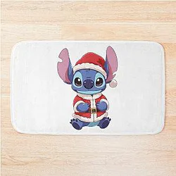Cute Christmas Stitch in Santa Suit Kawaii Holiday Art Bath Mat