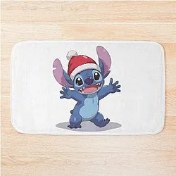 Happy Christmas Stitch Joyful Santa Hat Stitch Art Bath Mat