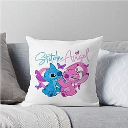 Stitch Angel Cute Pair Pink Blue Sweet Scene Throw Pillow