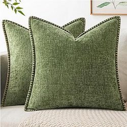 MIULEE Pack of 2 Couch Throw Pillow Covers 18x18 Inch Sage Green Farmhouse Decorative Pillow Covers with Stitched Edge Soft Chenille Solid Pillow Covers for Sofa Bed Room