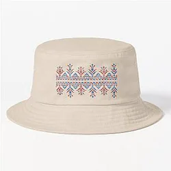Palestinian Tatreez Cross Stitch Realistic Palestine Arabic Embroidery Design Bucket Hat
