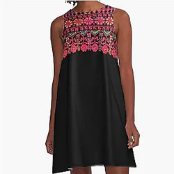 Palestinian Tatreez Cross Stitch Embroidery Art Design Arabic A-Line Dress