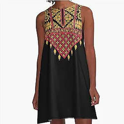 Palestinian Embroidery Tatreez Cross Stitch Art Design Arabic 1948 A Line Dress