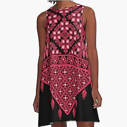 Palestinian Tatreez Cross Stitch Embroidery Art Arabic A-Line Dress