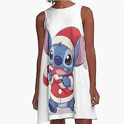 Stitch with Candy Cane Sweet Christmas Kawaii A-Line Dress