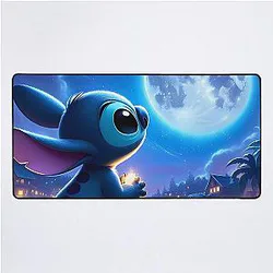 Stitch looking at Moon Desk Mat
