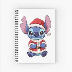 Cute Christmas Stitch in Santa Suit - Kawaii Holiday Art Spiral Notebook
