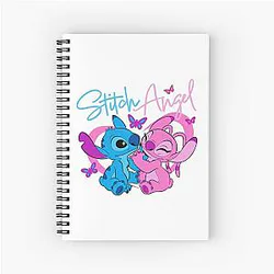 Stitch Angel Cute Pair Pink Blue Sweet Loving Spiral Notebook