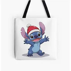 Happy Christmas Joyful Santa Hat Stitch Art All Over Print Tote Bag