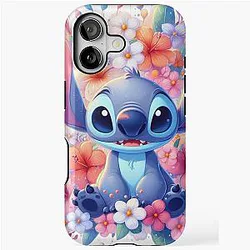 Stitch sitting with beautiful bouquet of flowers iPhone Case