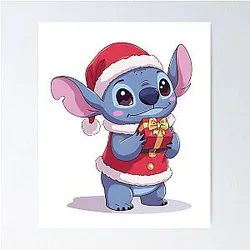 Kawaii Christmas Stitch with Gift Cute Holiday Stitch Poster