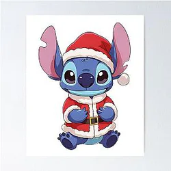 Cute Christmas Stitch in Santa Suit Kawaii Holiday Art Poster