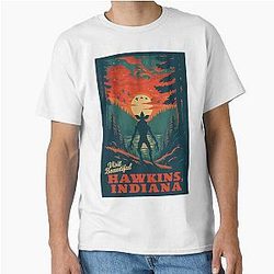 Visit Beautiful Hawkins, Indiana National Park-Style Vintage WPA Travel Art - 12" x 18" Print Classic T-Shirt