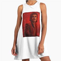 Stranger Things Season 5 Merch Joe Keery Steve Harrington sticker pack tshirt spiral note books posters hard cover journals mugs tote bags etc Fan Art A-Line Dress