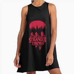 Stranger Things Group Shot Bike Ride Upside Down A-Line Dress