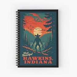 Visit Hawkins Indiana National Park Style Vintage WPA Travel Art - Stranger Things Fan Art Satire 12" x 18" Print Notebook