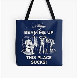 Beam Me Up This Place Sucks Stranger Things Robin Vintage T-shirt All Over Print Tote Bag