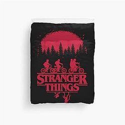 Stranger Things Group Shot Bike Ride Upside Down Silhouette Duvet Cover