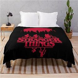Stranger Things Group Shot Bike Ride Upside Down Silhouette Throw Blanket