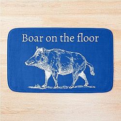 Boar on the Floor Succeeds with Blue Bath Mat
