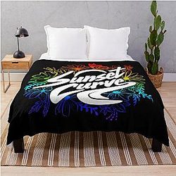 Sunset Curve Rainbow Floral Throw Blanket