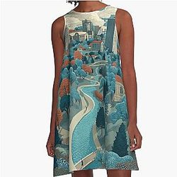 Syracuse New York Vintage Poster - Central NY Cityscape A-Line Dress