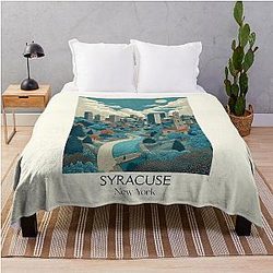 Syracuse New York Vintage Poster - Central NY Cityscape Throw Blanket