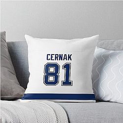 Tampa Bay Lightning Erik Cernak Away Jersey Throw Pillow