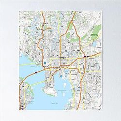 Tampa Bay Map of Florida Beach Gulf Mexico Rays Poster