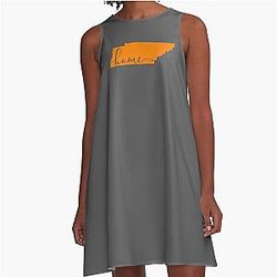 Orange Tennessee State with Cursive Script Home in White A-Line Dress