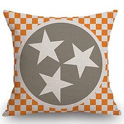 Swono Tennessee Cotton Linen Throw Pillow Case Orange Grey Star Flag Printed Pillow Cover Home Sofa Decorative 18 X 18 Inch