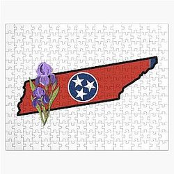 Tennessee State Flag with State Flower Iris 3 Piece Jigsaw Puzzle
