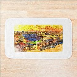 Darrell K Royal-Texas Memorial Stadium in Austin at sunset with pen and watercolor Bath Mat
