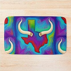 Colorful Texas Map with Longhorns Bath Mat