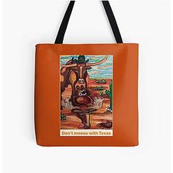I am happy to help you with that. Here is the cleaned title:

 Iowa Happy Moose Madness, Don't Mess with Texas All Over Print Tote Bag